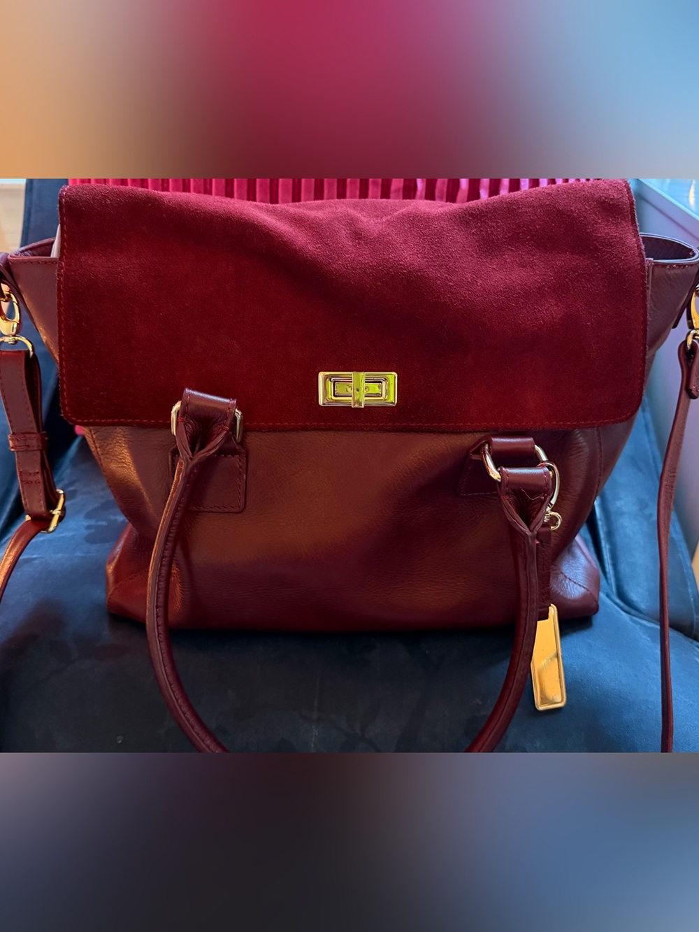 Audrey Brooke Burgundy Leather & Suede Shoulder Bag